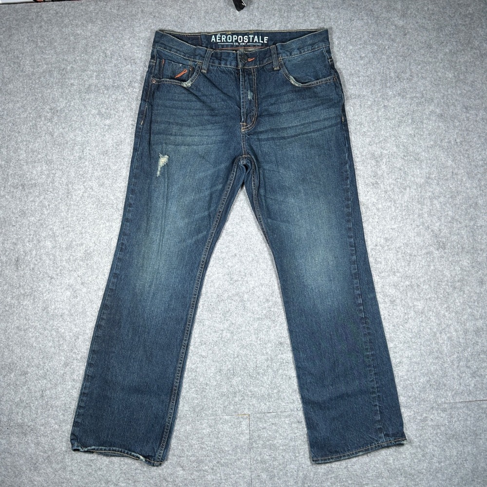 Aeropostale Denim Jeans Mens 33x32 Blue Driggs Slim Bootcut Distressed